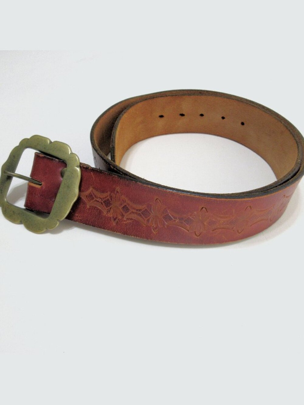 Woodstock 1970 Leather Belt Brass Buckle Engraved Western Style 32